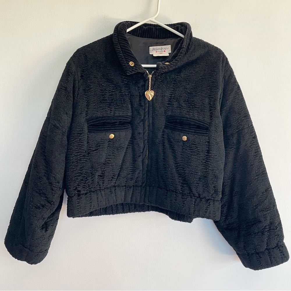 Yves Saint Laurent Rive Gauche Vintage Fuzzy Jacket Hold Hardware Snap Button 38